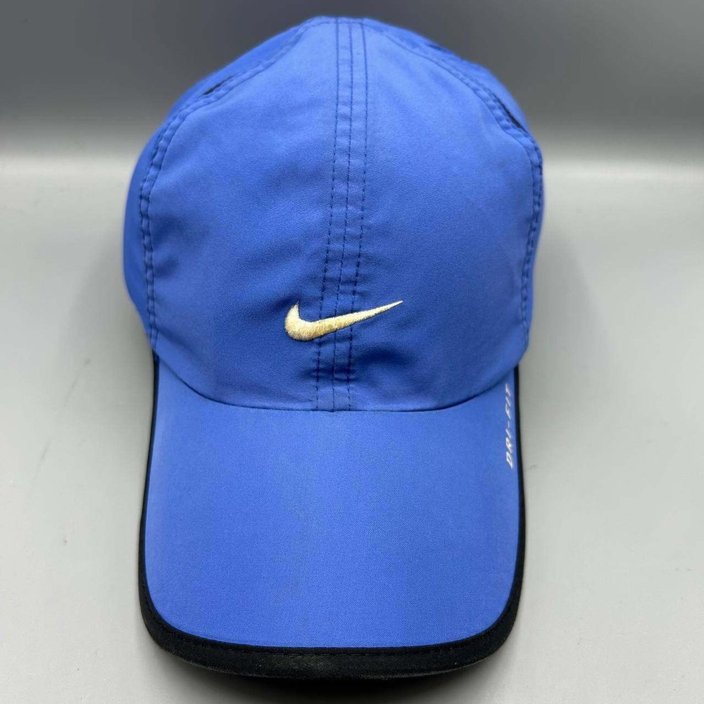 Nike Dri-Fit Hat Men Blue Black Swoosh Embroidered Strap Back Cap